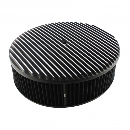 [69-695] Black Alloy Full Finned Air Cleaner 14" x 4" Holley Edelbrock Black Cotton Filte