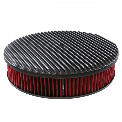 [69-712] Black Alloy Full Finned Air Cleaner 14" x 3" Holley Edelbrock Red Cotton Filter