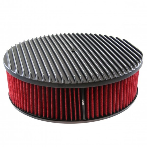 [69-714] Black Alloy Full Finned Air Cleaner 14" x 4" Holley Edelbrock Red Cotton Filter