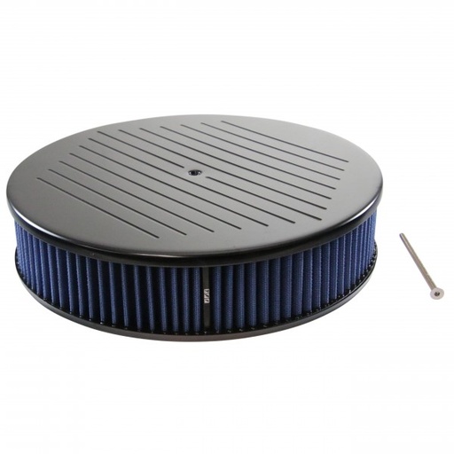 [69-719] Black Ball Milled Aluminium Air Cleaner 14" x 3" Holley Edelbrock Blue Filter