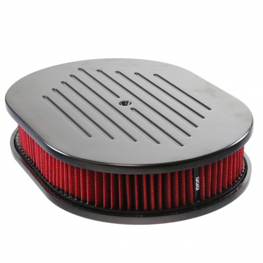 [69-736] Oval Black Ball Milled Air Cleaner 12" x 2" Holley Edelbrock Quadrajet Carter
