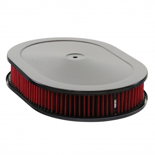 [69-745] Oval Black Steel Air Cleaner 12" x 2" Holley Edelbrock Quadrajet Red Filter