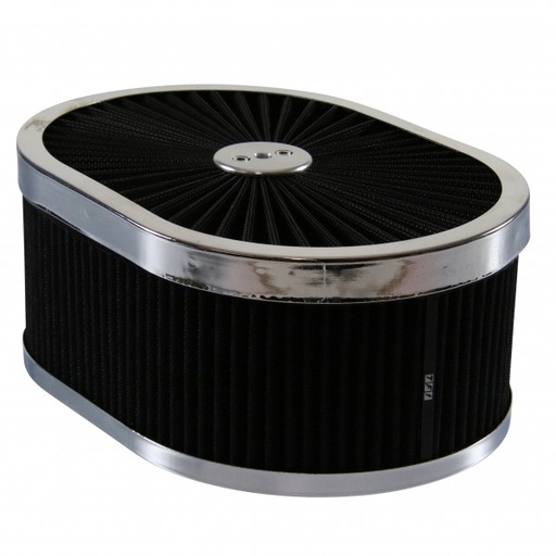 [69-749] Oval Extraflow Chrome Edge Black Air Cleaner 12"x 4" Holley Edelbrock Quadrajet