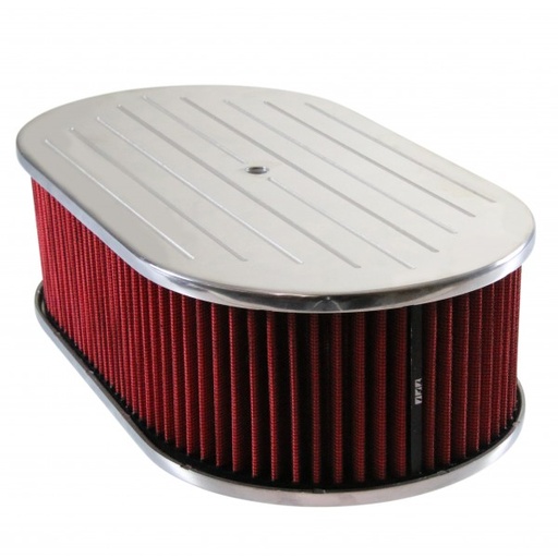 [69-754] Oval Ball Milled Air Cleaner 15" x 4" Holley Edelbrock Quadrajet Red Filter