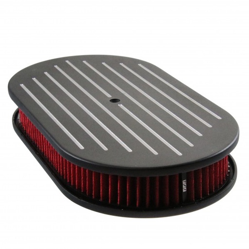 [69-755] Oval Black Ball Milled Air Cleaner 15" x 2" Holley Edelbrock Quadrajet Red Filt