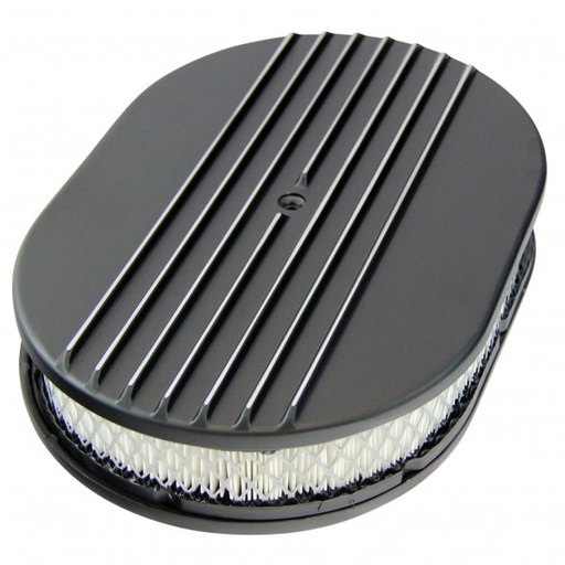 [69-761] Oval Black Half Finned Air Cleaner 12" x 2" Holley Edelbrock Quadrajet Carter