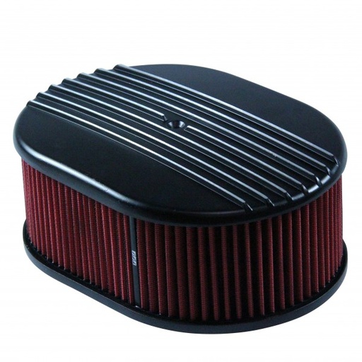 [69-764] Oval Black Half Finned Air Cleaner 12" x 4" Holley Edelbrock Quadrajet Carter
