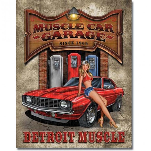 [MSI1568] Muscle Car Garage. Detroit Muscle Since 1969 Metal Sign Reproduction 32cm x 41cm