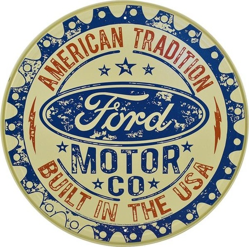 [MSI2396] Ford Built in USA Metal Sign Reproduction 30cm Round