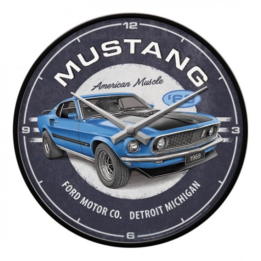 [NA51211] Wall Clock Ford Mustang 1969 Mach 1 Blue - 30cm